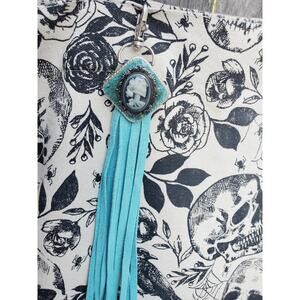 Handmade Halloween horror Leather Fringe Western bag charm, Long fringe keychain